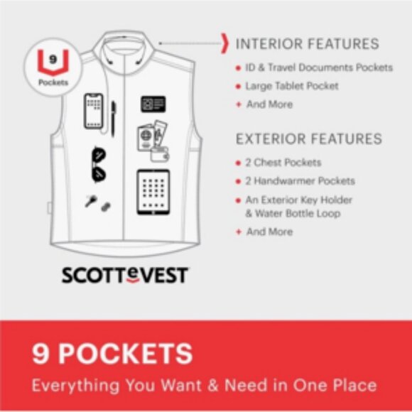 ScotteVest The 101 Travel Vest Multi Pocket Red Small - Picture 14 of 14